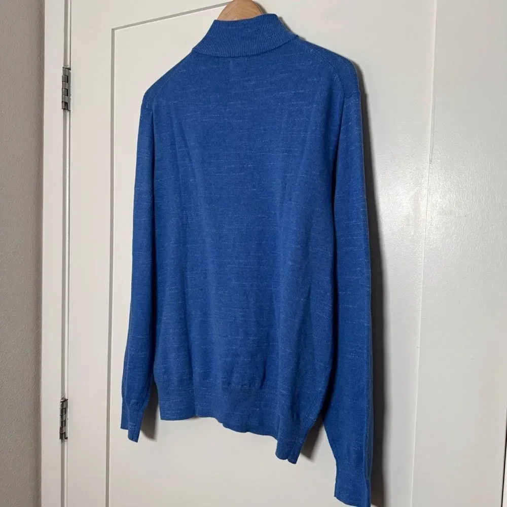 J Crew Sweater Men Sz L Blue Raglan Half Zip Long Sleeve Mock Neck Cotton Casual